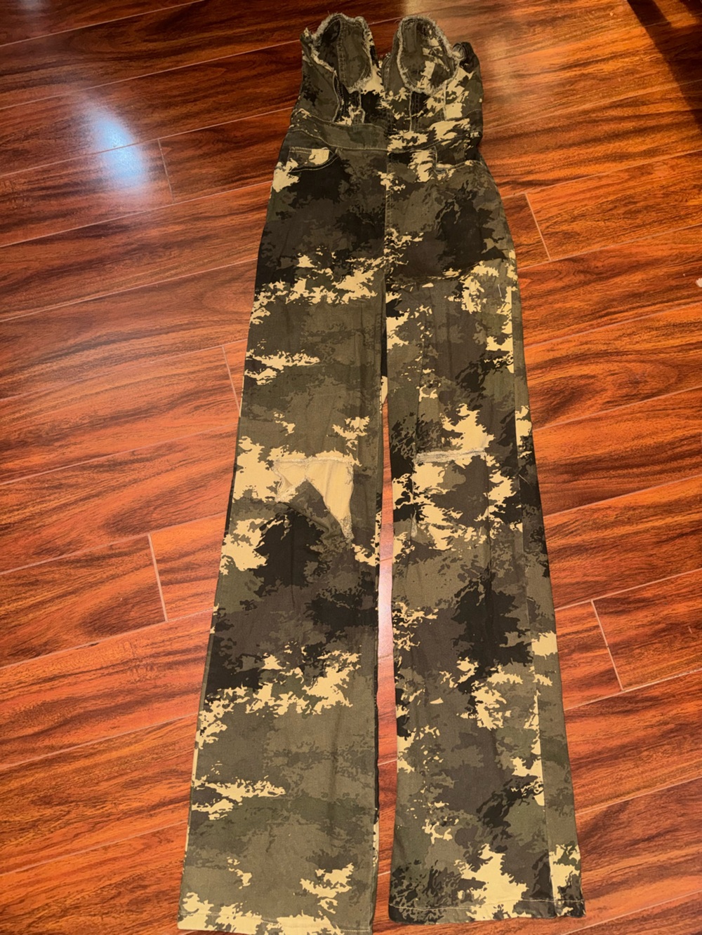 Wide-Leg Camo Jumpsuit in Olive Green